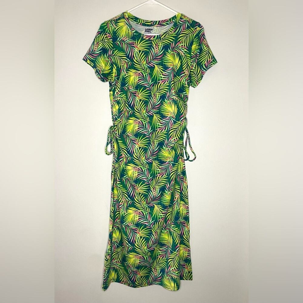 Land’s End Tropical Short Sleeve Ruched Maxi Dress Size XS